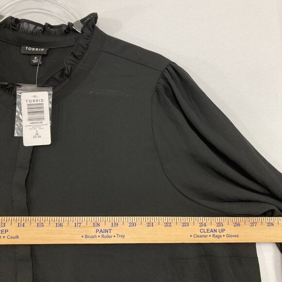 New Torrid 3X Madison Georgette Ruffle Mock Neck Button Up Shirt Preppy Office - Picture 9 of 12